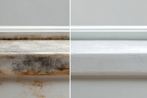 Contrast of a white window before and after cleaning with clear differences in, a Photo by AlyaAnd