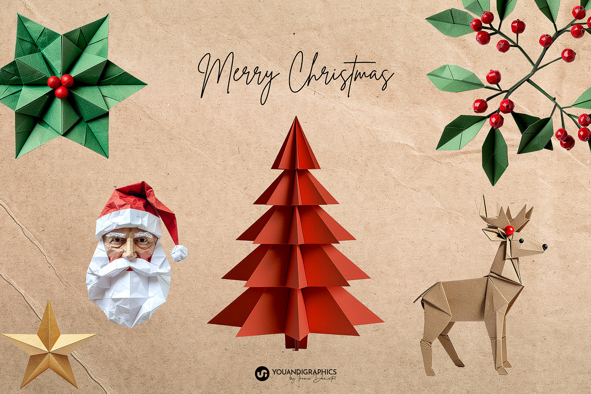 Christmas Origami Paper Elements, a Graphic by Youandigraphics (Photo 3 of 10)