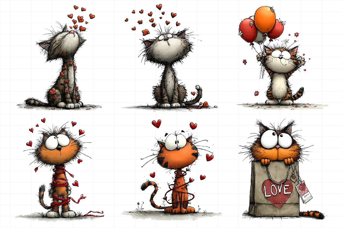 Whimsical Cats Valentine Clipart, an Illustration by Daily.Designs (Photo 4 of 8)