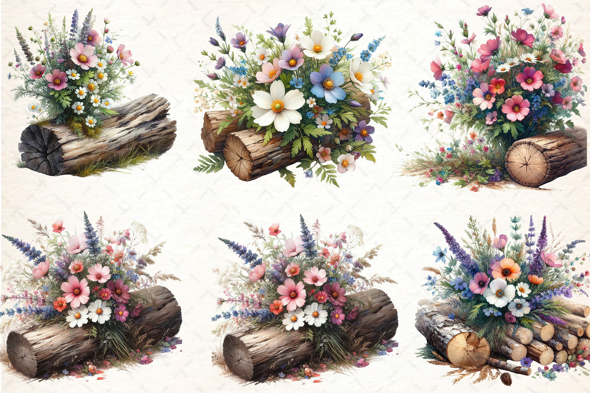Wildflowers on Logs, an Illustration by DreamCafeArt (Photo 4 of 7)