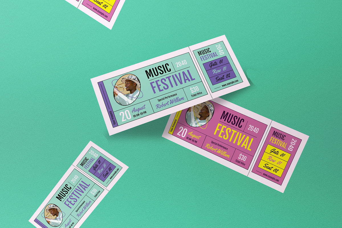 Pink Modern Music Fest Ticket, a Card Template by graphicook (Photo 2 of 3)