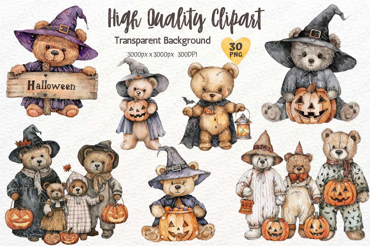 Halloween Bear Clipart Watercolor, a Seasonal Illustration by Maysa Art (Photo 2 of 6)