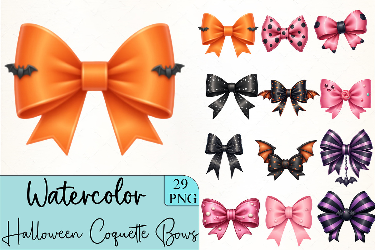 Halloween Coquette Bows Clipart, an Illustration by CrexoraLab (Photo 1 of 5)