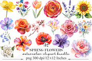 Watercolor Spring Flowers Clipart, an Illustration by Designking (Thumbnail 1 of 5)