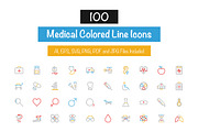 100 Medical Colored Line Icons, an Outline Icon by Creative Stall (Thumbnail 1 of 2)