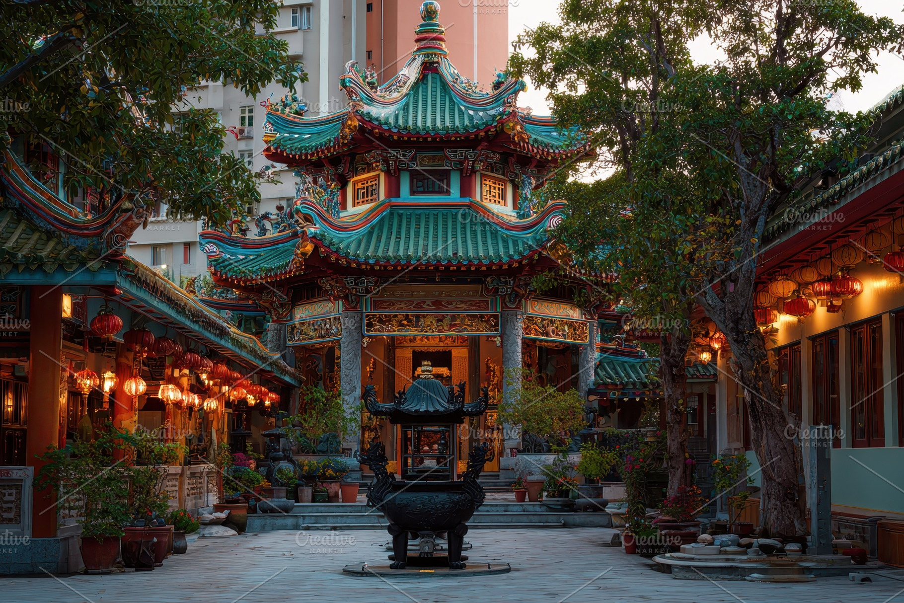 Courtyard of a traditional temple, a Photo by Pavel_design