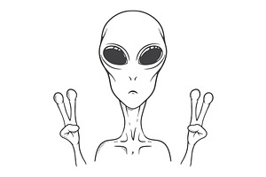 The Alien Shows Peace Sign