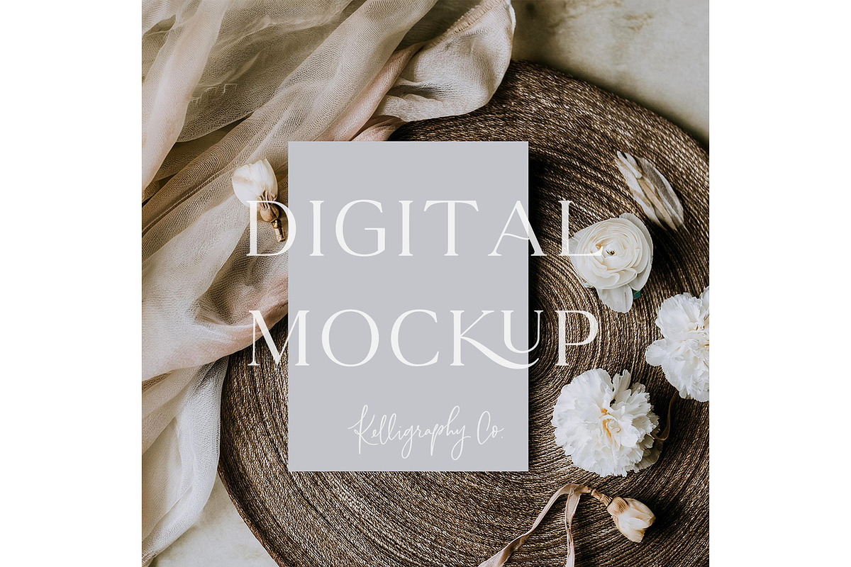 Floral Wedding Card Template Mockup, a Mockup by Kelligraphy Co. (Photo 1 of 2)