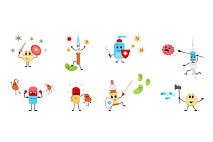 Pills vs bacterias. Medicines, an Object Illustration by LadadikArt