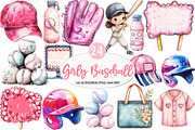 Retro Girly Baseball png Clipart, an Illustration by Watercolor design (Thumbnail 1 of 4)