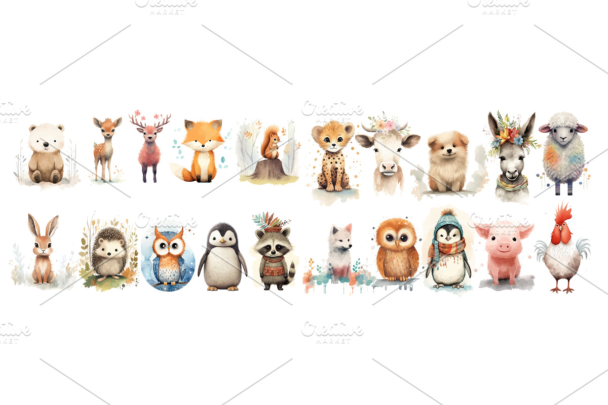 Adorable Collection of Watercolor, an Animal Illustration by ZinetroN