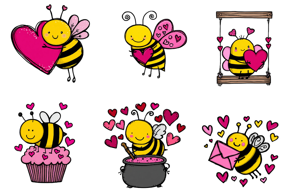 Watercolor Bees Valentine Clipart, an Illustration by CreationArt (Photo 2 of 5)
