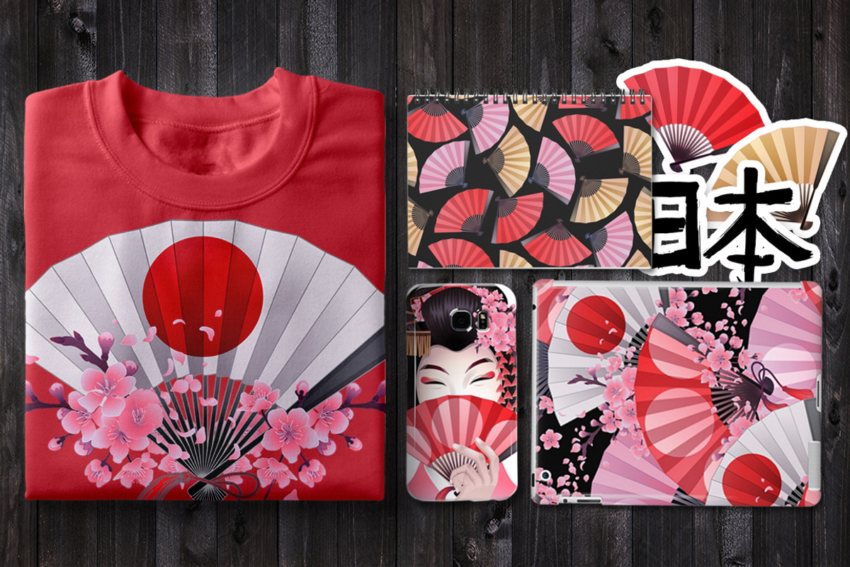 Asian girls and hand fans, a Person Illustration by Ekaterina Glazkova (Photo 4 of 7)