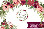 Blush & Burgundy Flowers & Greenery, an Illustration by Kelly Jane Creative (Thumbnail 1 of 3)