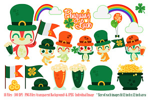 Penguin's Luck Digital Clipart, a Seasonal Illustration by Cozy Cat Design