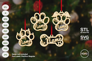 Dog Paw & Bone Christmas Tree Decor