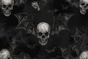 Skulls and bats haunt darkness, a Photo by Pavel_design