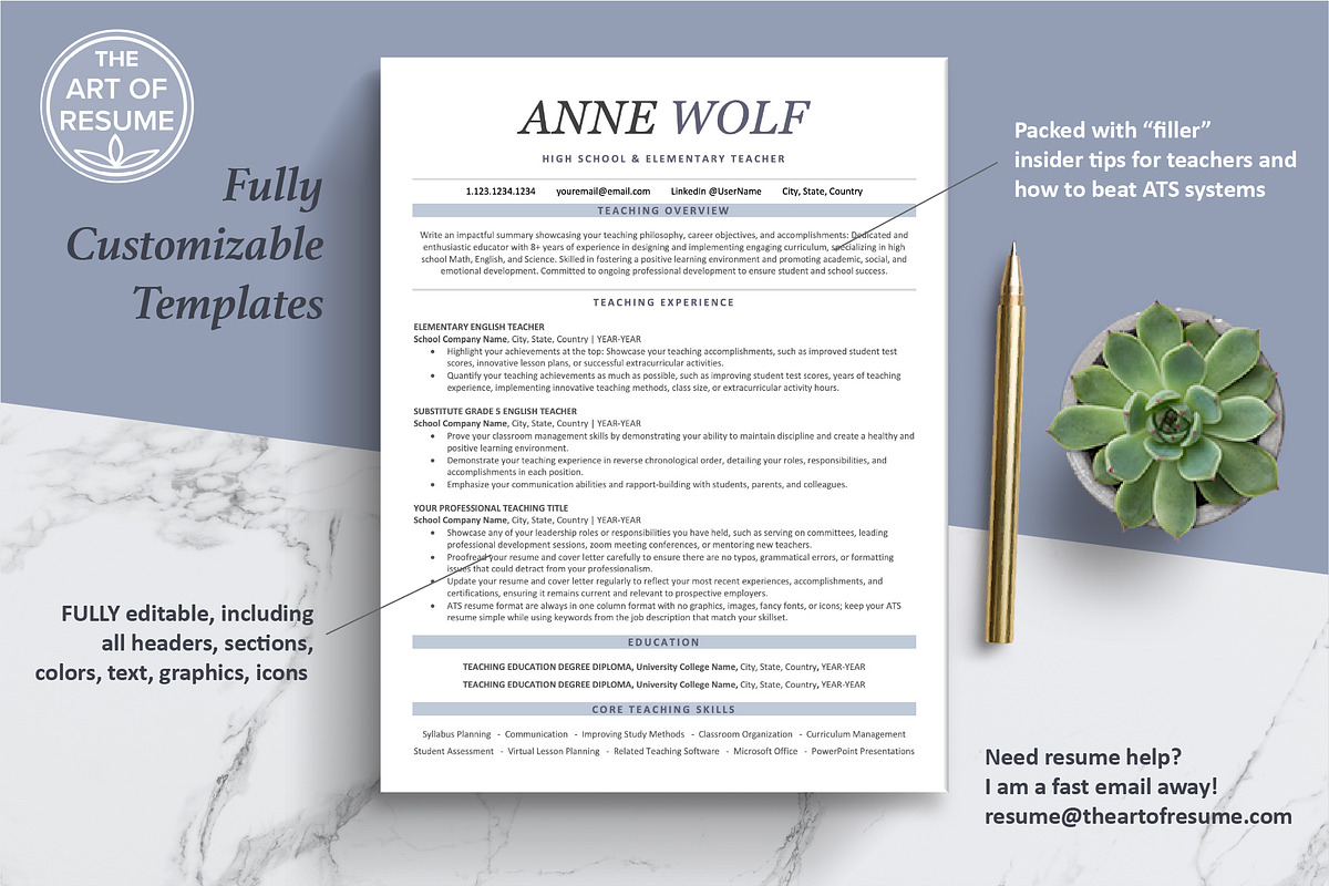 ATS-Friendly Teacher Resume Template, a Resume Template by The Art of Resume (Photo 5 of 8)