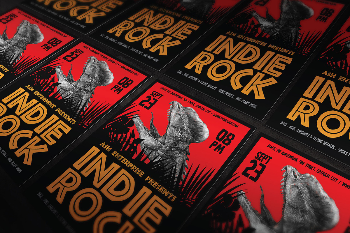 Hand Drawn Dinosaur Indie Rock Flyer, a Flyer Template by ashenterprise (Photo 3 of 3)
