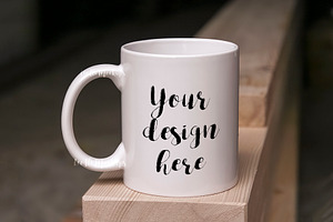 White Coffee Mug Mock Up On Wood Psd