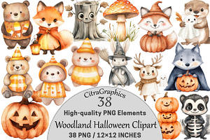 Woodland Halloween Clipart PNG, a Seasonal Illustration by CitraGraphics