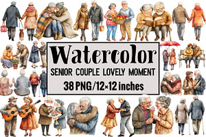 Watercolor Senior Couple Lovely Mome, an Illustration by Design Market