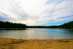 Still lake with beach