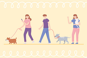 set people with dogs, a Person Illustration by studiogstock