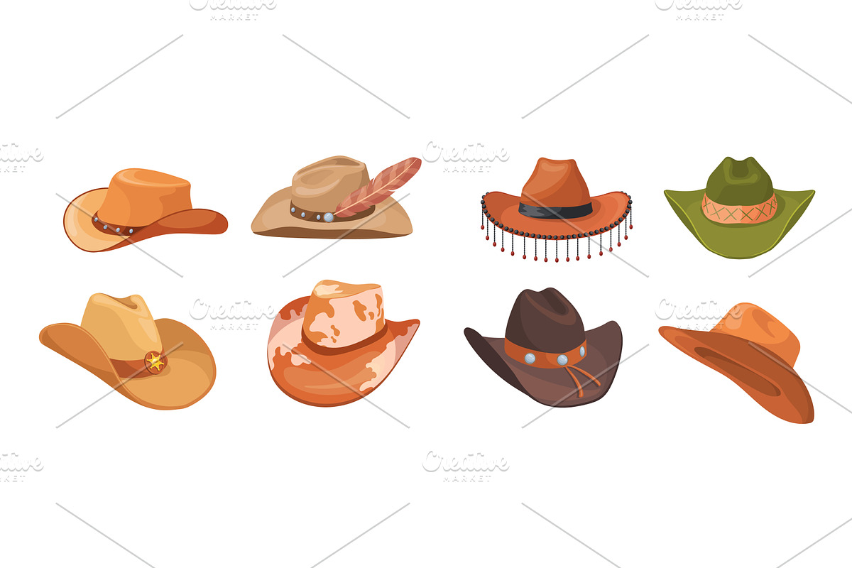 Cartoon cowboy hats. Western cowboys, an Object Illustration by Stock-Smart-Start