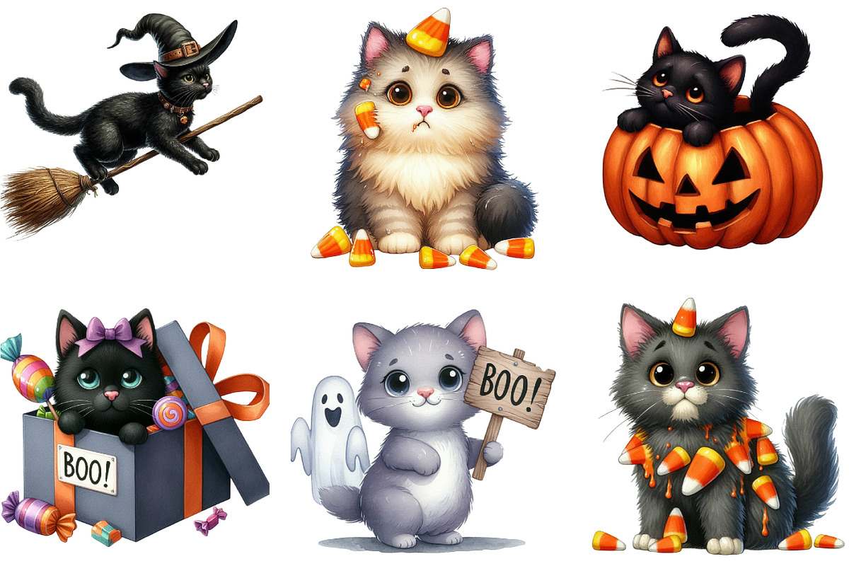 Funny Halloween Black Cat Clipart, an Illustration by DreamArtGraphic (Photo 4 of 5)