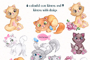 Cute Cats. Watercolor Clipart