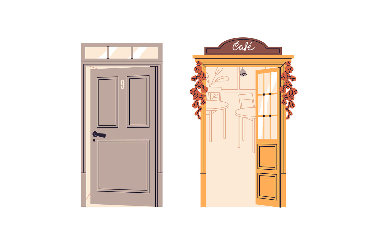 People enter and exit from doors set, a Person Illustration by PaperTrident (Photo 8 of 8)