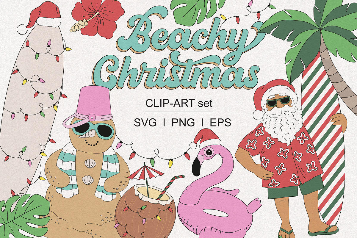 Tropical Beach Christmas clipart set, an Object Graphic by @olga.angelloz (Photo 1 of 2)