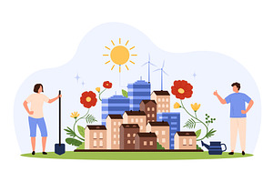 Building Sustainable Eco City, an Object Illustration by Flashvector