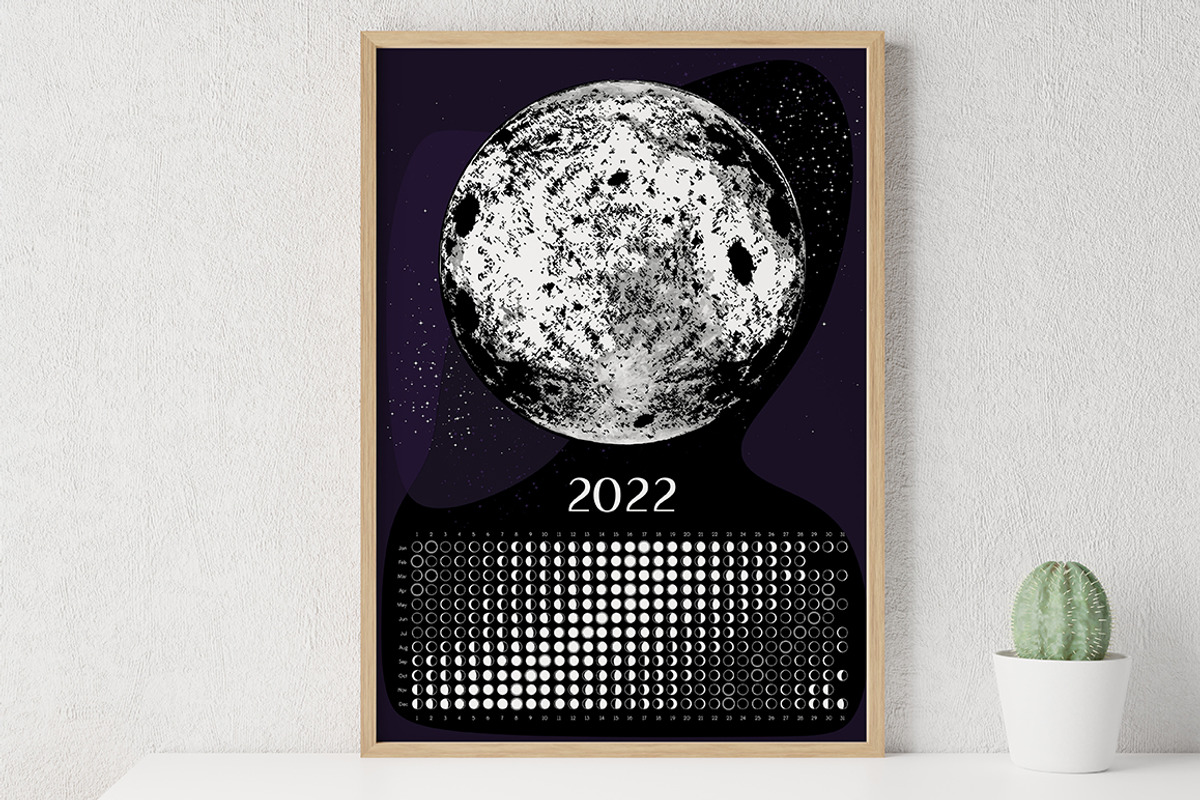 Moon Calendar 2022 Black&White, a Stationery Template by land art (Photo 3 of 7)