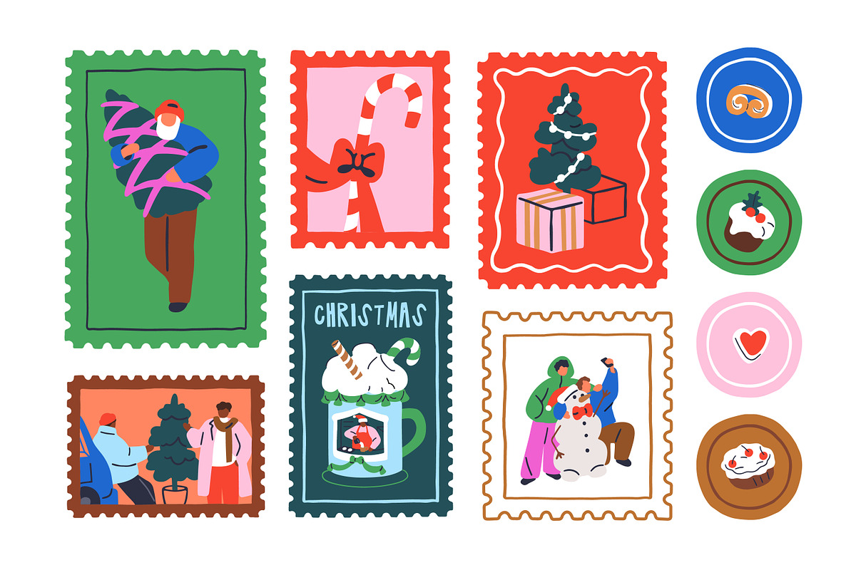 Christmas stamps, post marks set, a Seasonal Illustration by Good Studio (Photo 2 of 6)