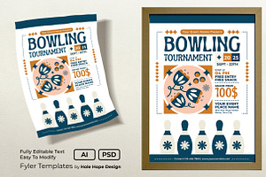 Folk Art Bowling Tournament Flyer, a Flyer Template by Hole Hope Design