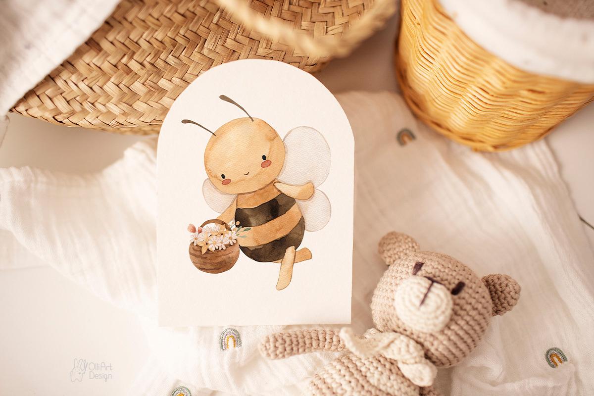 BEES and FLOWERS. Watercolor, an Animal Illustration by OlliArtDesign (Photo 5 of 7)