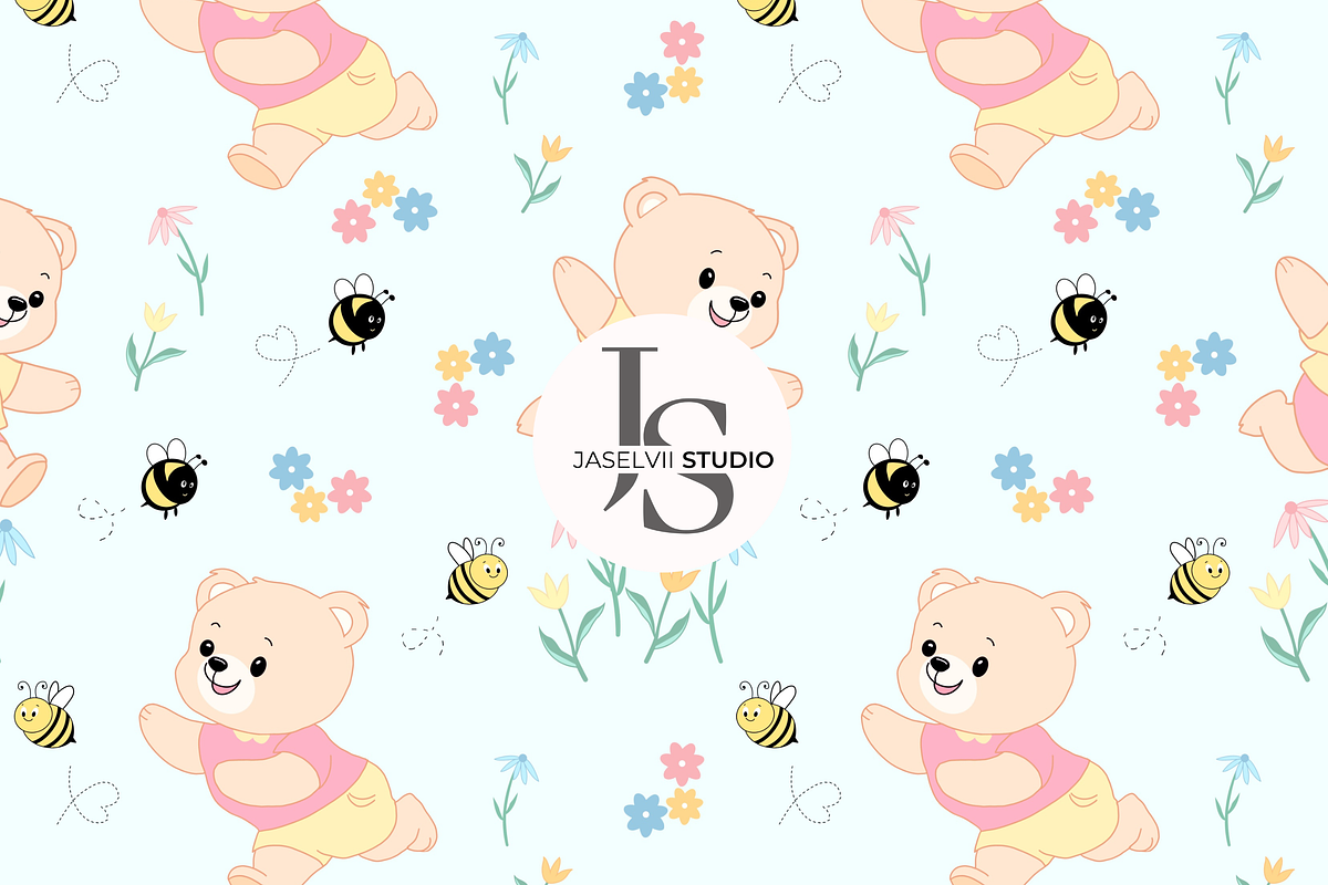 Bear Bee - Blue, a Pattern Graphic by Jaselvii Studio (Photo 6 of 6)