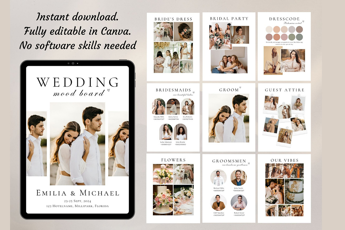 Wedding mood board Canva template, a Card Template by EvaTemplates (Photo 5 of 8)