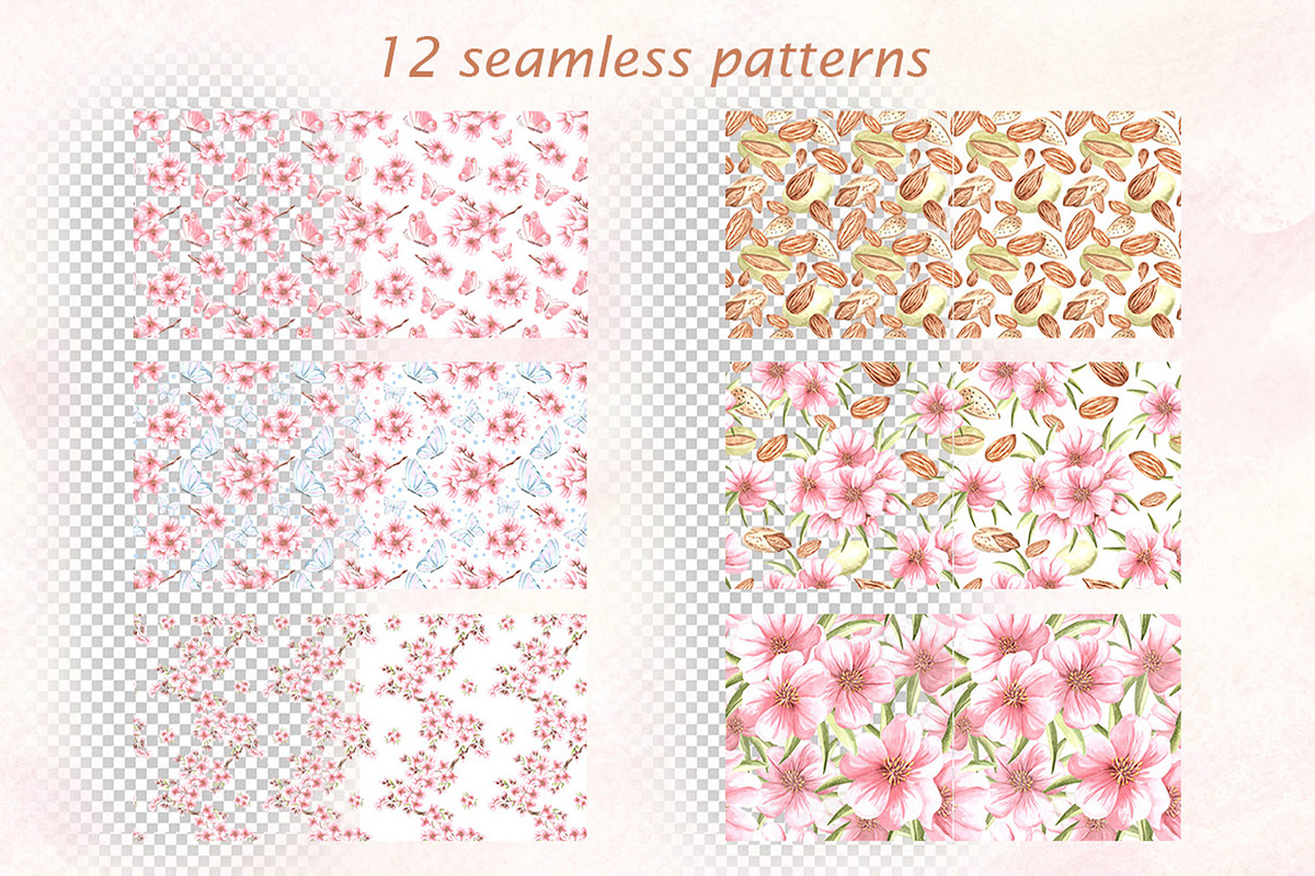 Blossoming Almond watercolor clipart, a Food Illustration by susie-p-art (Photo 14 of 18)
