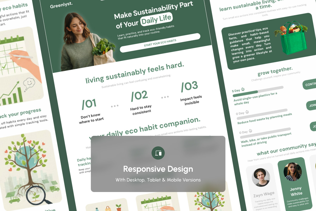 Greenlyst Eco Habit Tracker Landing, a Landing Page Template by productype1 (Photo 4 of 5)