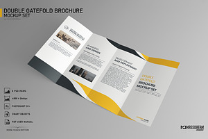 Double Gatefold Brochure Mockup Set