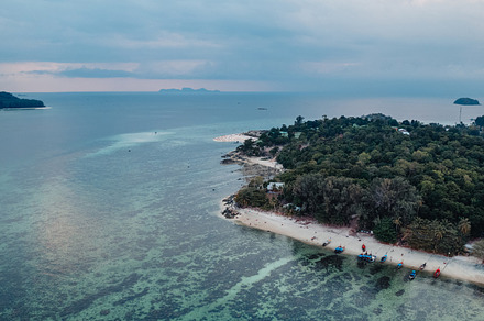 Sea and island at dusk from above, a Nature Photo by Art Rachen