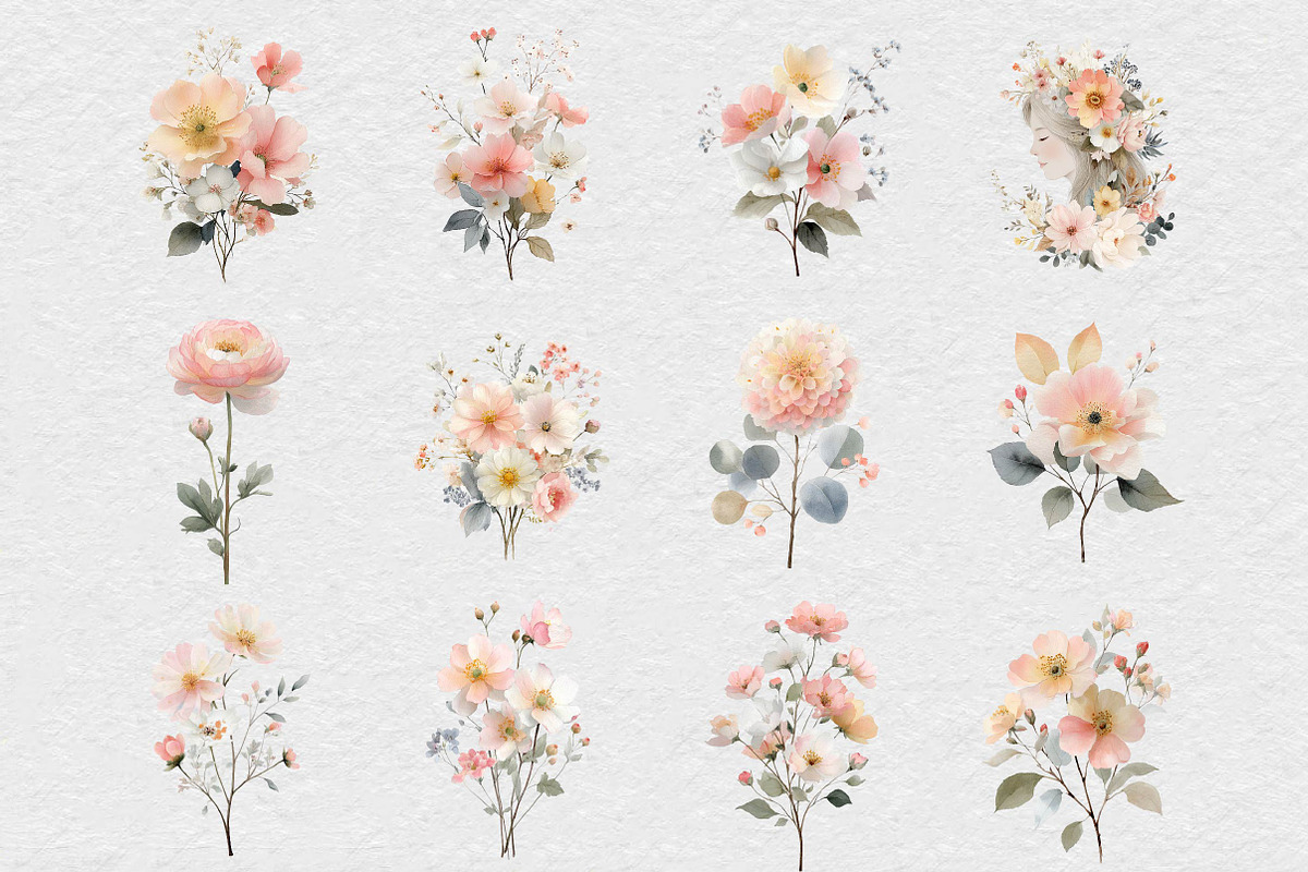 Romance Floral, Watercolor clipart, an Illustration by DreamCafeArt (Photo 6 of 6)