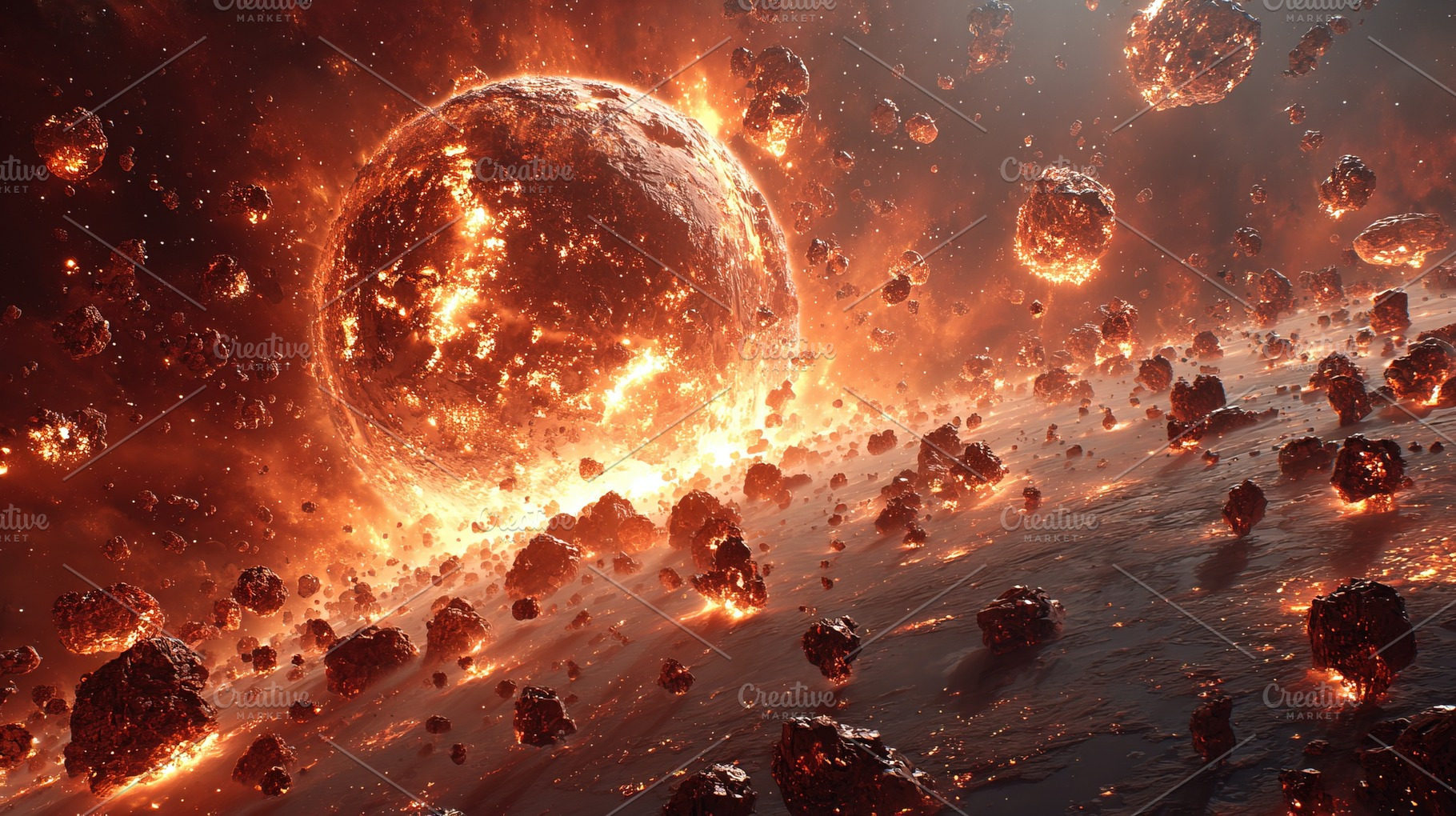 Fiery Asteroids in Space, a Nature Photo by Ales Munt