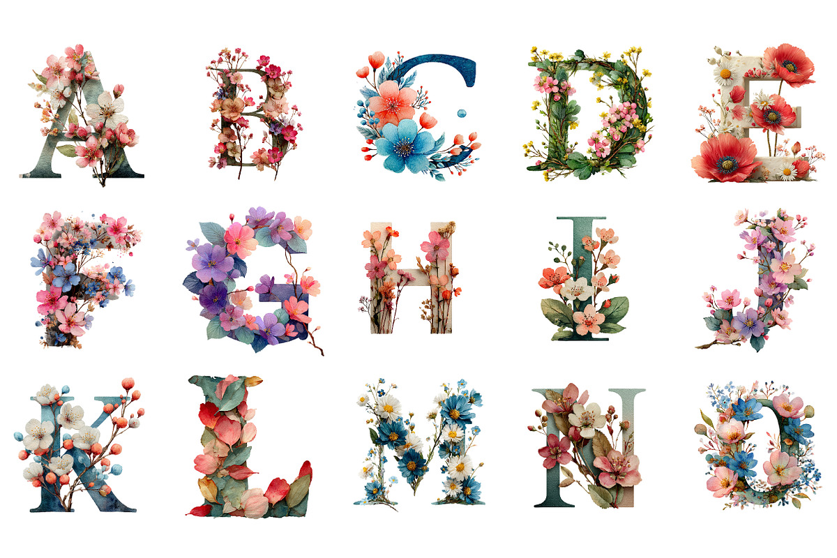 Wildflower Alphabet Clipart, an Illustration by DreamArtGraphic (Photo 2 of 3)