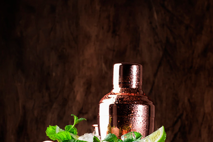 Moscow mule or mint julep alcoholic cocktail in copper mug with, a Food & Drink Photo by 5PH