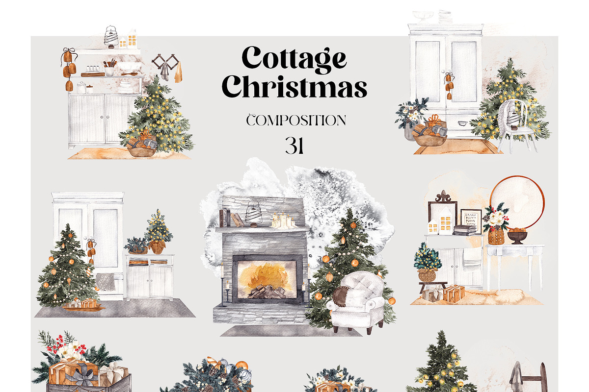 Cottage Christmas. Cozy Home., a Seasonal Illustration by ma_i_vi (Photo 4 of 11)