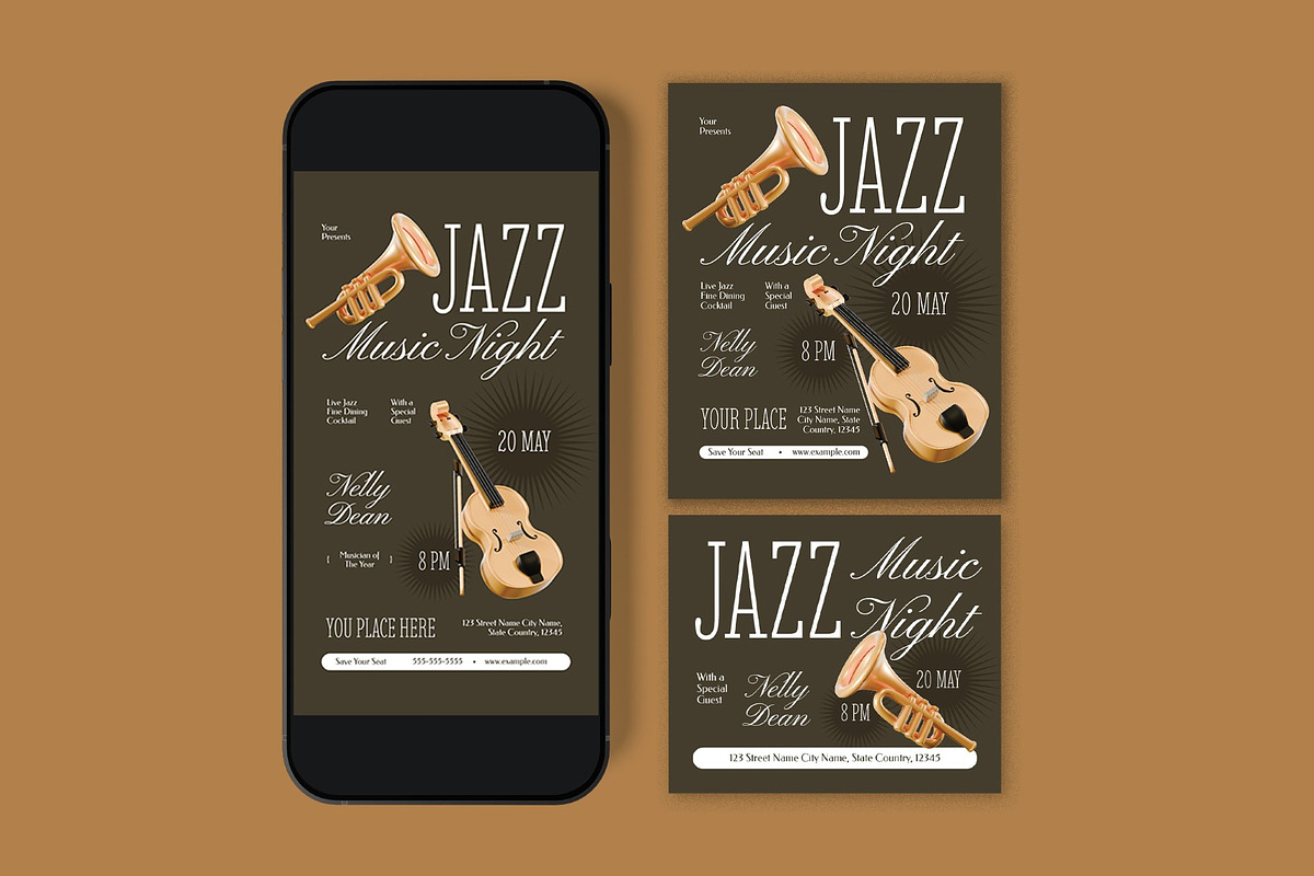 Jazz Music Night Flyer, a Flyer Template by graphicook (Photo 3 of 3)